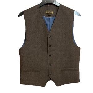 Pronto Uomo Blue Wool Blend Brown Tweed Waistcoat Men's Size Large EUC